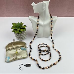 Honora Collection Black Yellow Pearls Necklace Bracelet Jewelry Women Set